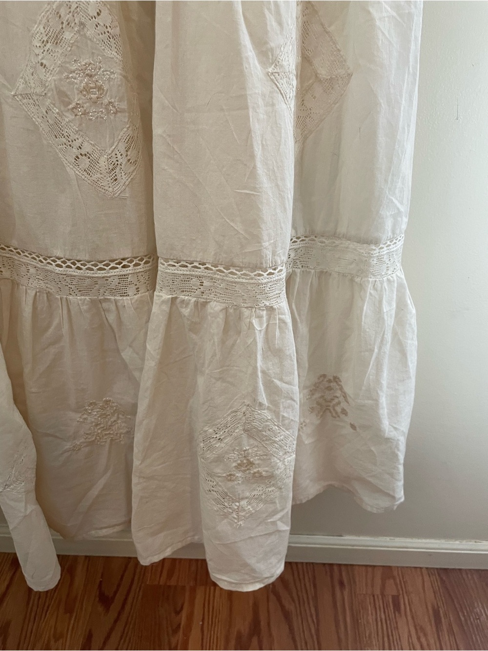 Lucky Brand Cream Boho Embroidered Solid Cotton Maxi Dress- Gorgeous Details! - Picture 4 of 11
